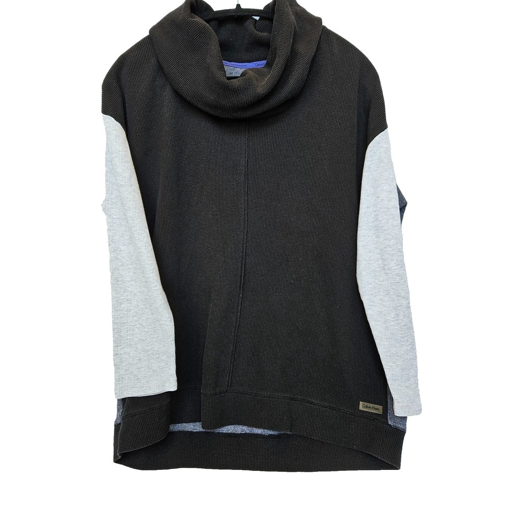 Calvin Klein Performance 1X Plus Cowl Neck Colorblock Waffle Knit Tunic Top